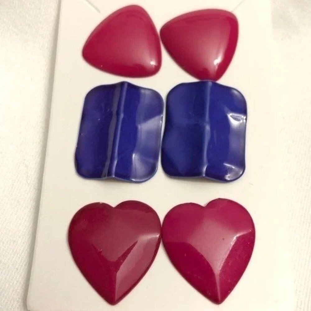 Metal Earrings Heart Rectangle Triangle Pierced Vintage